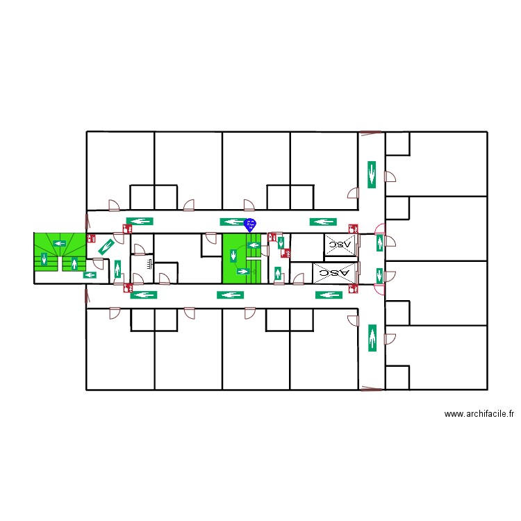 1er etage bouteille 58 droit. Plan de 3 pièces et 7 m2