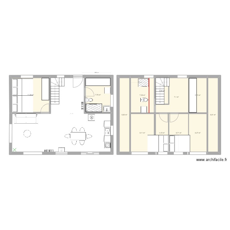 Miq_escalier_centre. Plan de 12 pièces et 82 m2