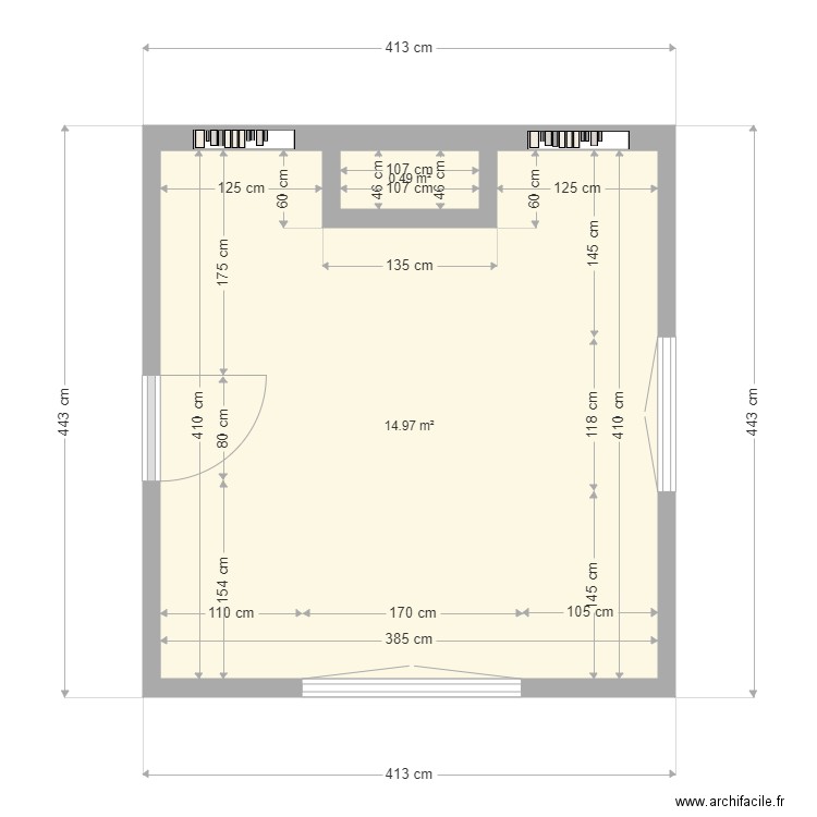 3  Melezes salon . Plan de 2 pièces et 15 m2