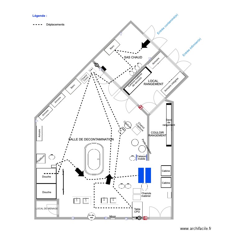 SALLE DE DECONTAMINATION CARTE DES FLUX CONTAMINE. Plan de 0 pièce et 0 m2