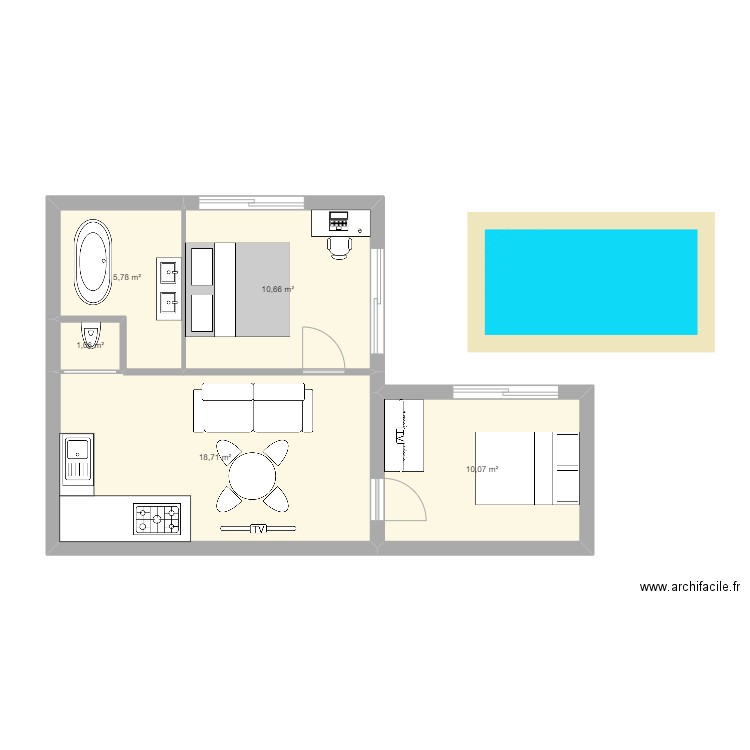 bungalow 4. Plan de 5 pièces et 46 m2