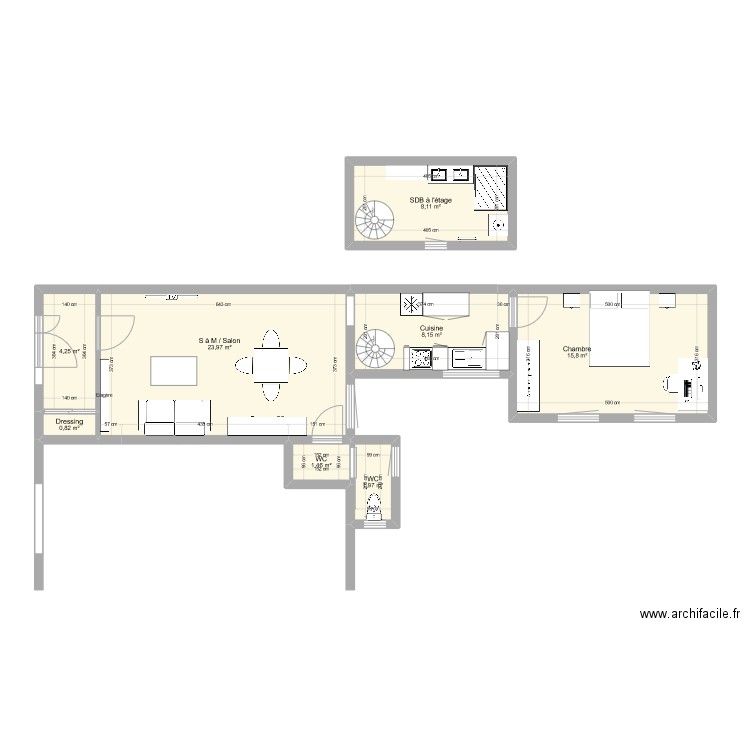 Angleterre 50/7 projet. Plan de 8 pièces et 65 m2