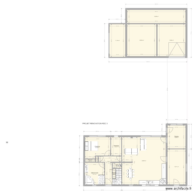 RENOVATION 3. Plan de 20 pièces et 213 m2