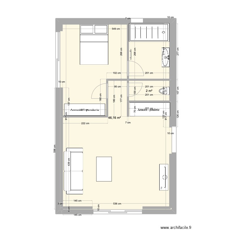 AURIOL. Plan de 2 pièces et 48 m2