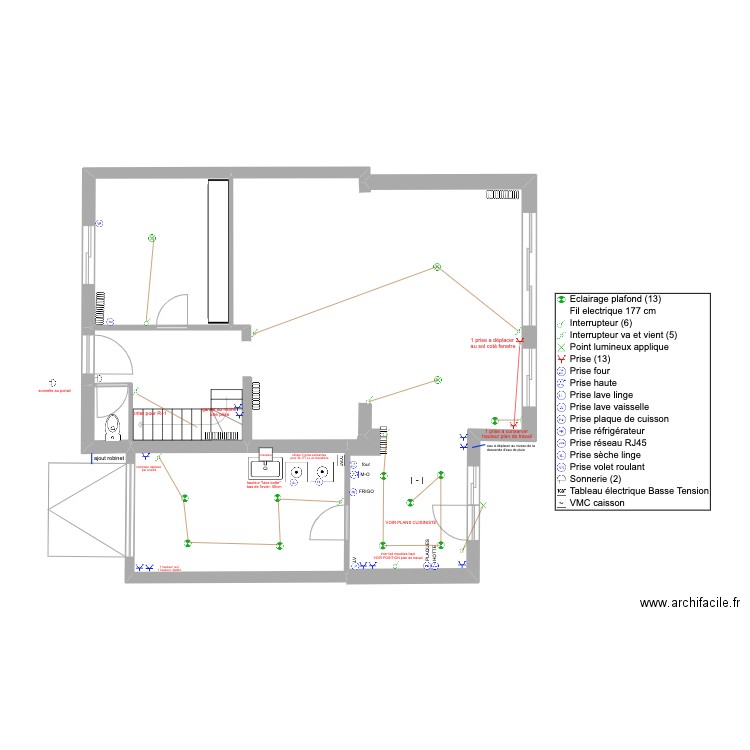 Saccharin RDC elec/plomb. Plan de 4 pièces et 98 m2