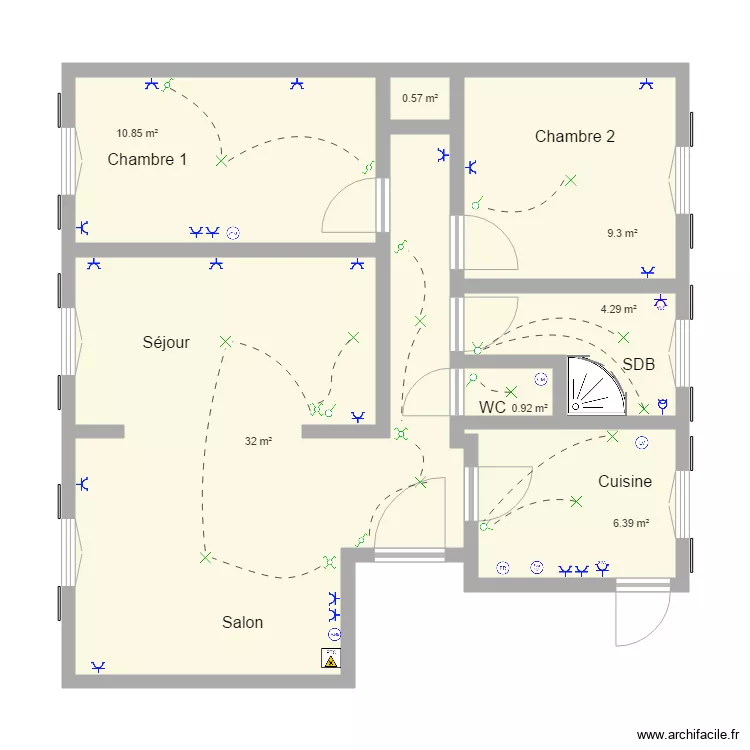 Pierrick salon et s&eacute;jour invers&eacute;. Plan de 