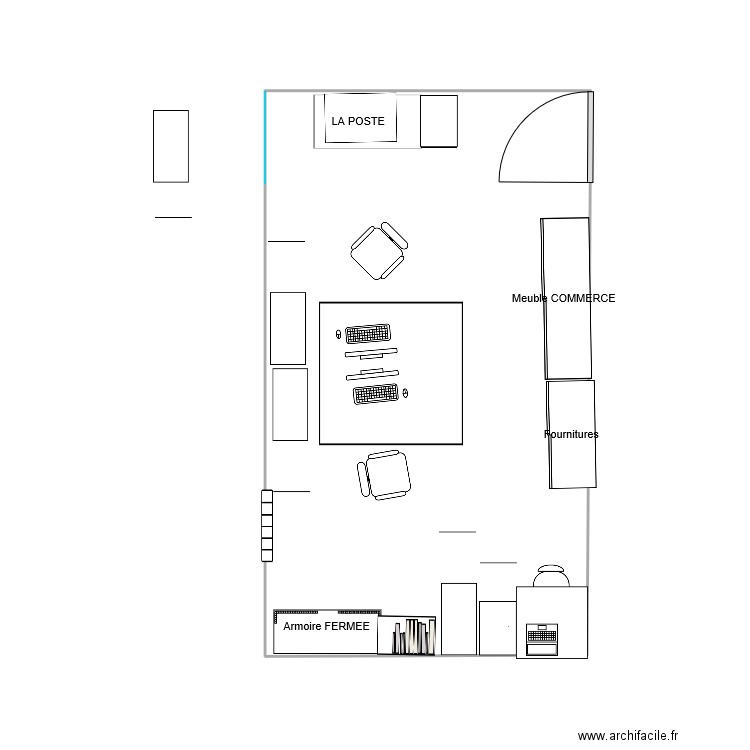 burea. Plan de 1 pièce et 22 m2