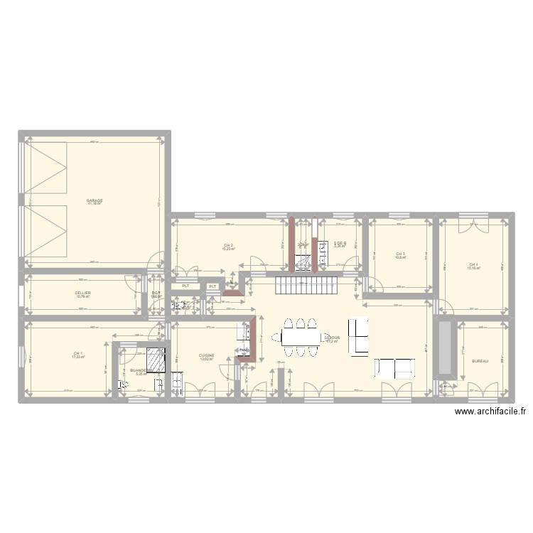 BETOULLE TRAVAUX PHASE 2 MEUBLES. Plan de 17 pièces et 197 m2