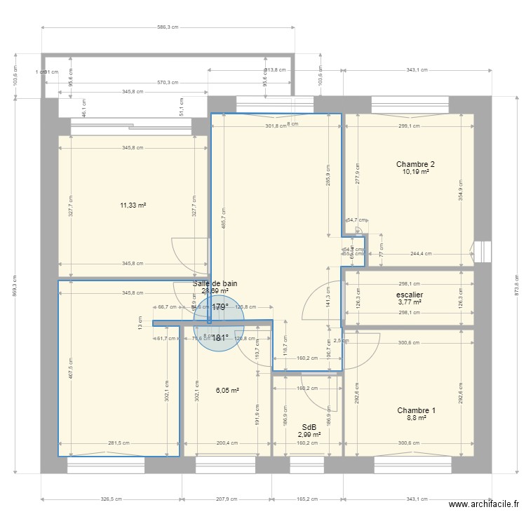 Plan étage après travaux ISo exterieure. Plan de 7 pièces et 72 m2