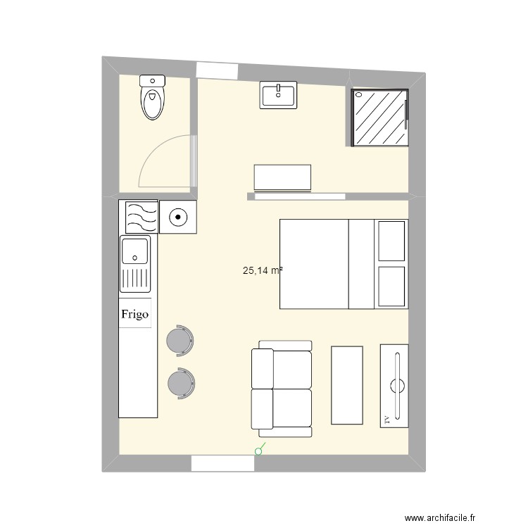 Plan Airbnb avec meubles et électricité. Plan de 1 pièce et 25 m2