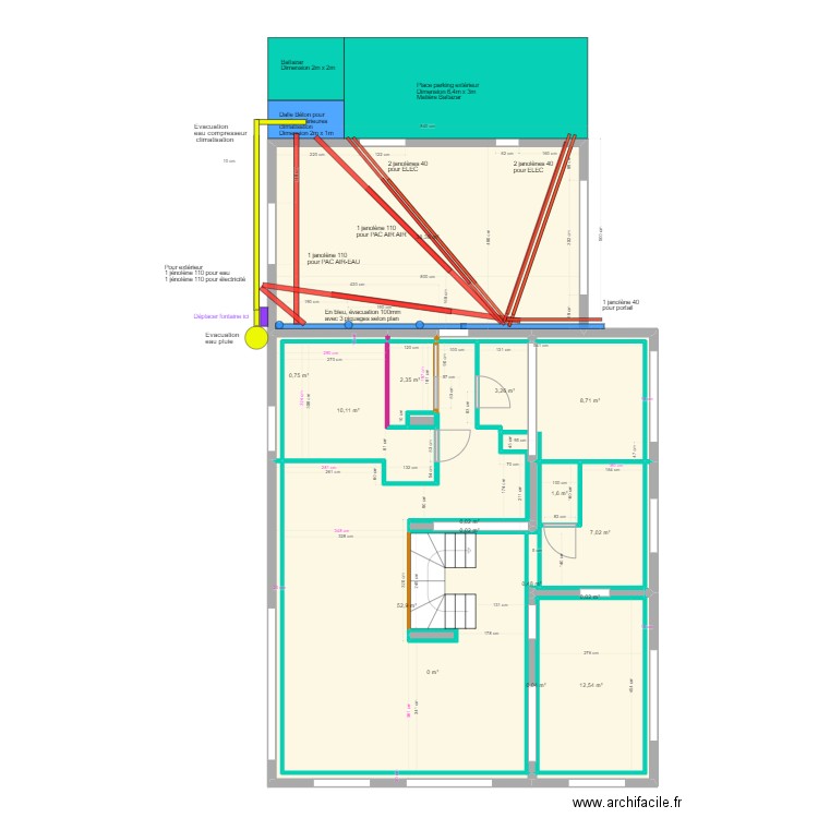 Ayes placo final - Réseaux. Plan de 43 pièces et 235 m2