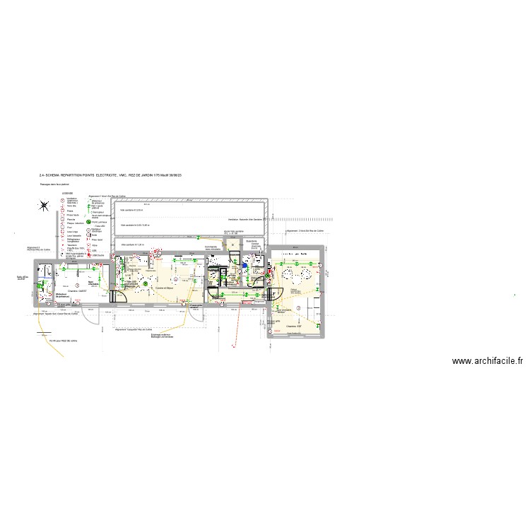 2.4 - SCHEMA ELECTRICITE  ET VMC REZ DE JARDIN 1/75 modifié du 30/08/23. Plan de 0 pièce et 0 m2