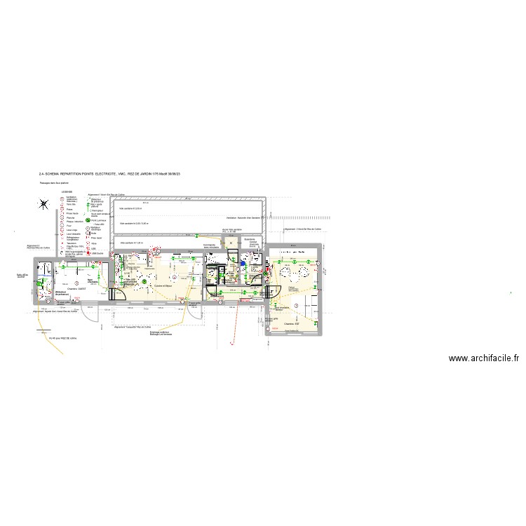 2.4 - SCHEMA ELECTRICITE  ET VMC REZ DE JARDIN 1/75 modifié du 30/08/23. Plan de 7 pièces et 105 m2