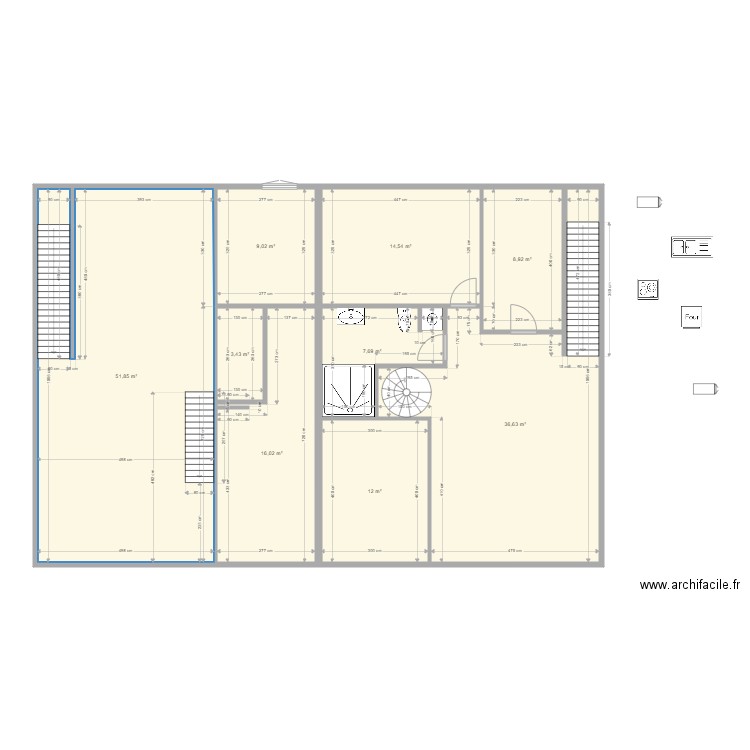 foyer 1er. Plan de 19 pièces et 322 m2