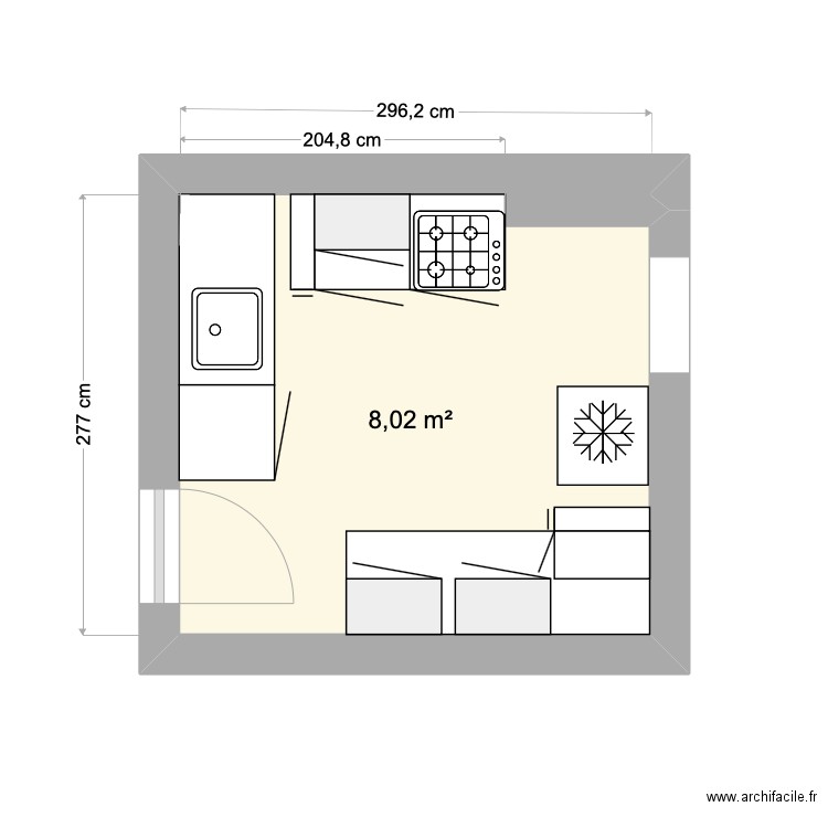 Sonia. Plan de 1 pièce et 8 m2