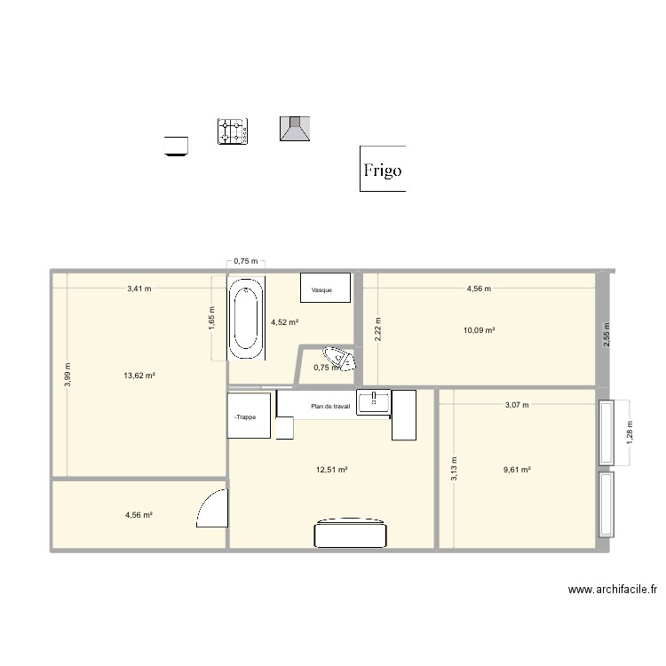 V12. Plan de 7 pièces et 56 m2
