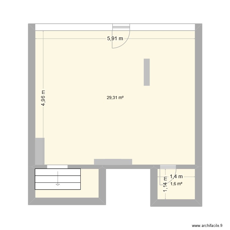 Local. Plan de 3 pièces et 33 m2