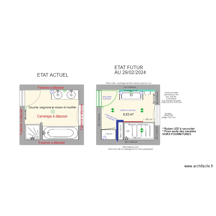 Georges Gilles SDB. Plan de 2 pièces et 14 m2