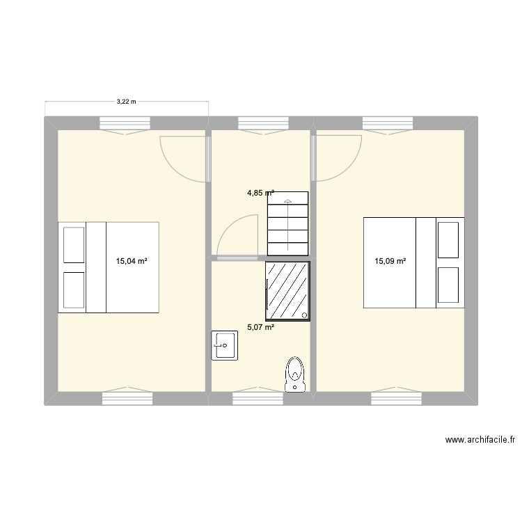 etage. Plan de 4 pièces et 40 m2