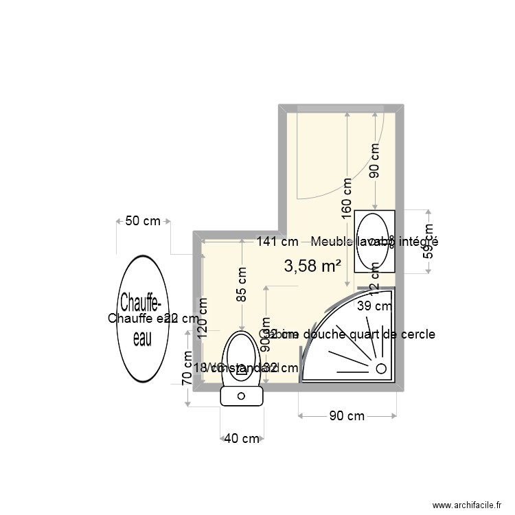 SdB. Plan de 1 pièce et 4 m2