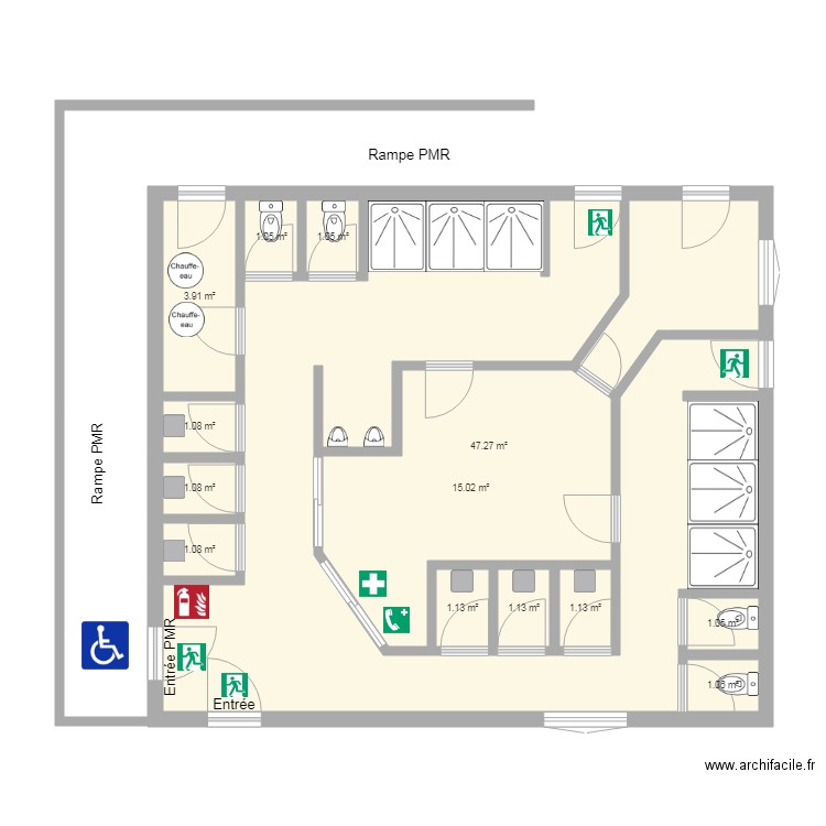 vestiaires piscine. Plan de 0 pièce et 0 m2