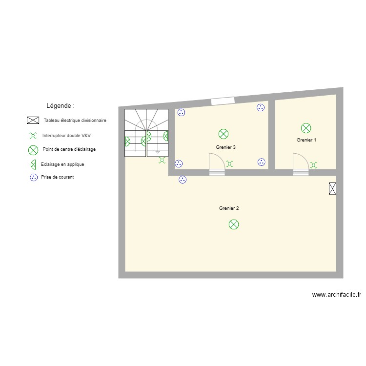 Grenier  DUPREZ  LAMOUR. Plan de 3 pièces et 48 m2