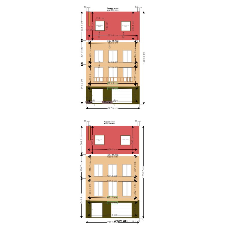 20201100117 Façade Avant avant et après travaux. Plan de 0 pièce et 0 m2