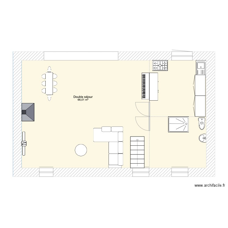Maison RDC. Plan de 1 pièce et 66 m2