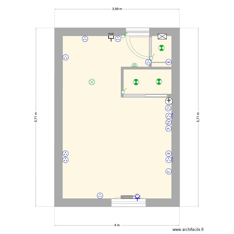 appart elec. Plan de 4 pièces et 18 m2