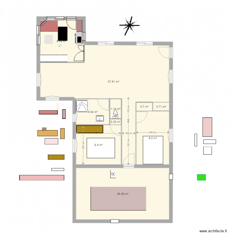 2 chambres garage nord 72m. Plan de 0 pièce et 0 m2