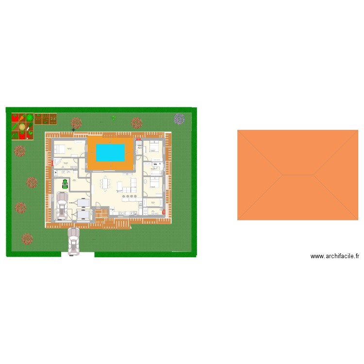 maison piscine. Plan de 12 pièces et 199 m2
