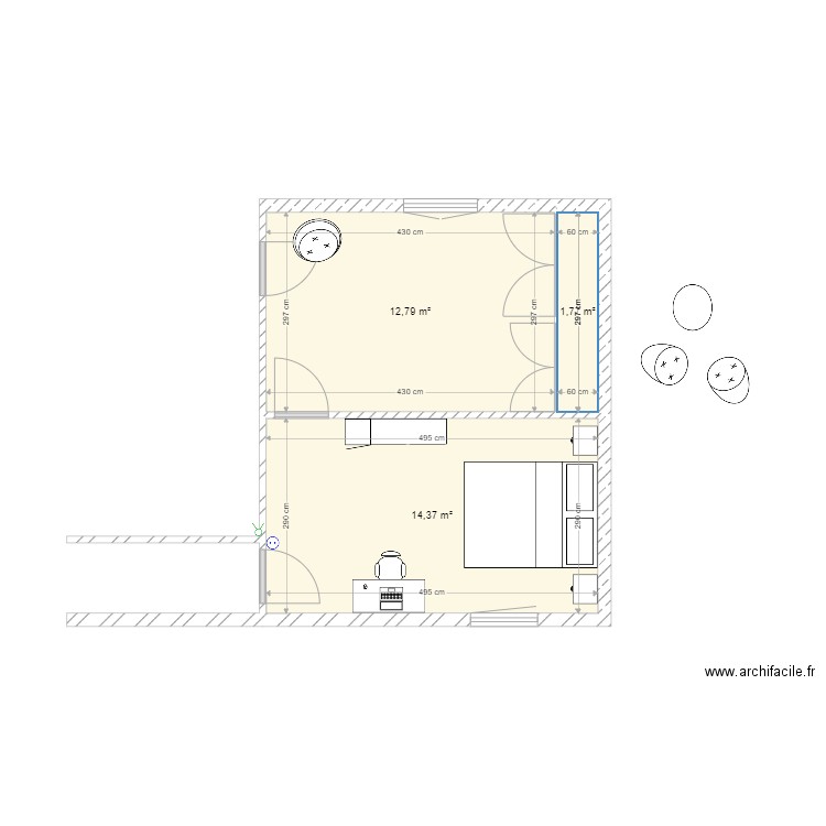 Projet assembler 2 chambres  solution 1. Plan de 0 pièce et 0 m2