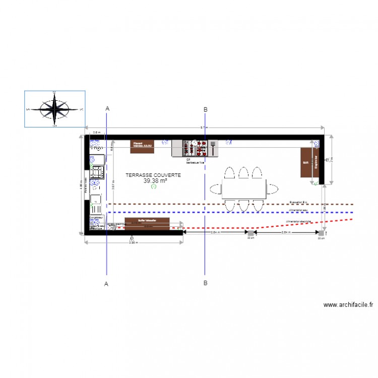 VUE EN PLAN SANS ABRI DE JARDIN et meublé. Plan de 0 pièce et 0 m2