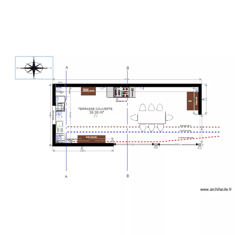 VUE EN PLAN SANS ABRI DE JARDIN et meubl&eacute;. Plan de 