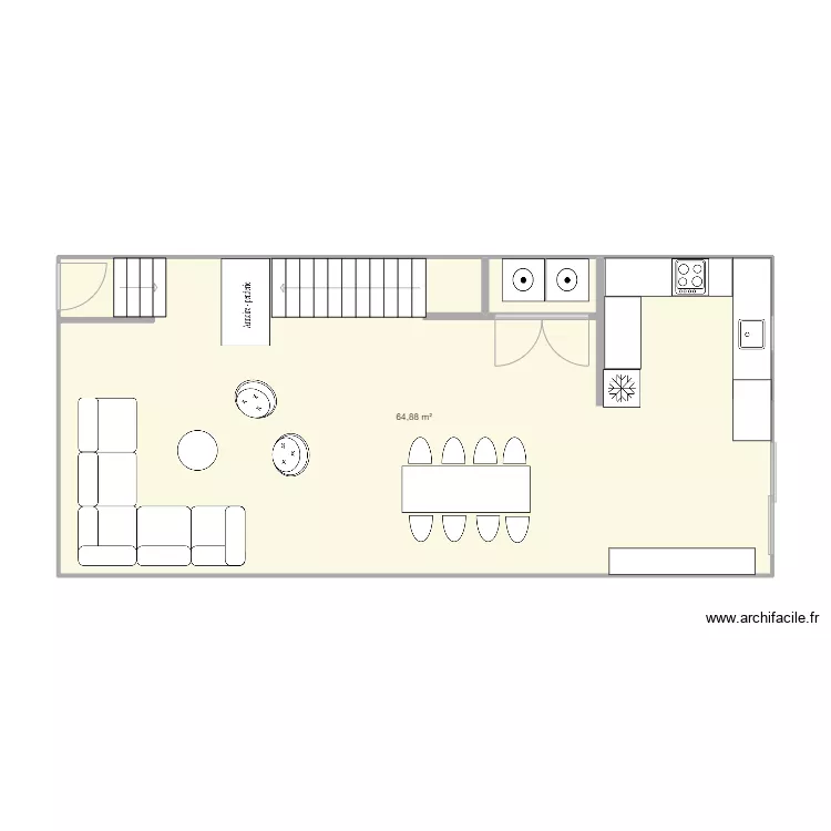 RDC cuisine tel quel ss WC. Plan de 