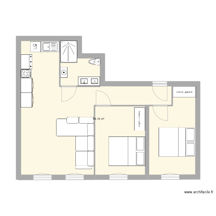 plan initiaux VF avec meuble lot 7. Plan de 1 pièce et 54 m2