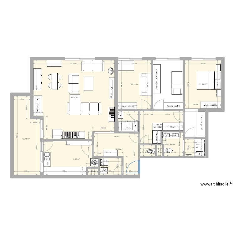 Appartement_Bailly. Plan de 12 pièces et 118 m2