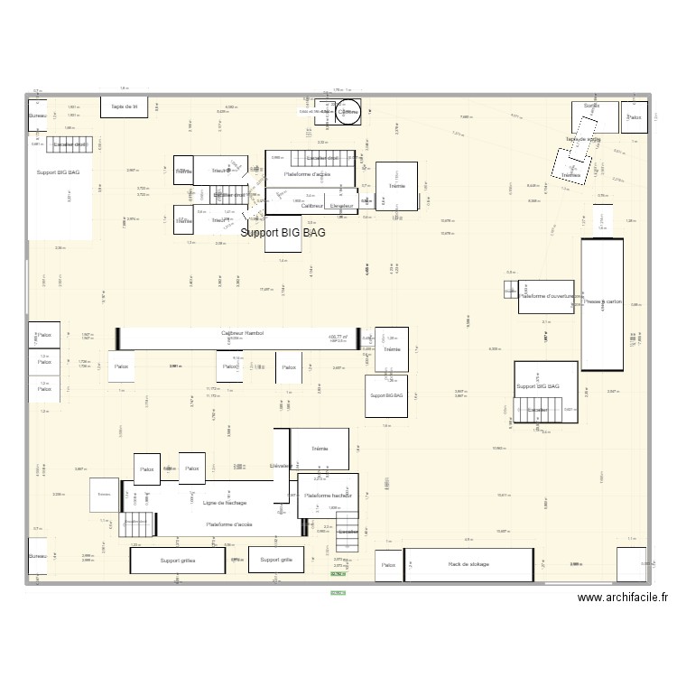 Plan atelier ouverture V1. Plan de 1 pièce et 407 m2