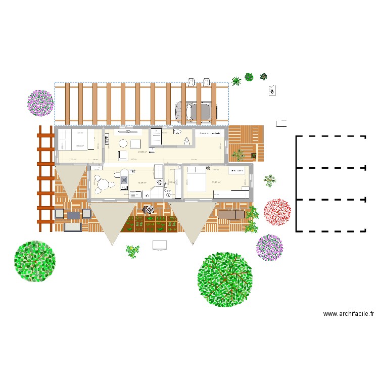 Plan maison bois . Plan de 5 pièces et 57 m2