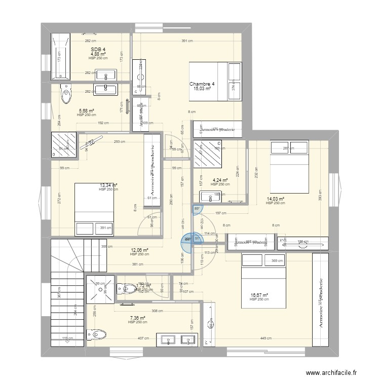 plan etage avec wc sans bureau. Plan de 0 pièce et 0 m2