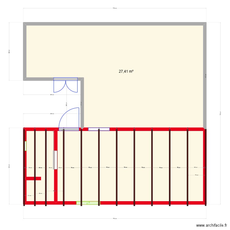 galpon tirantes. Plan de 3 pièces et 49 m2