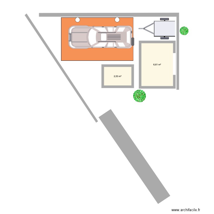 jardin modifié Karine. Plan de 2 pièces et 9 m2