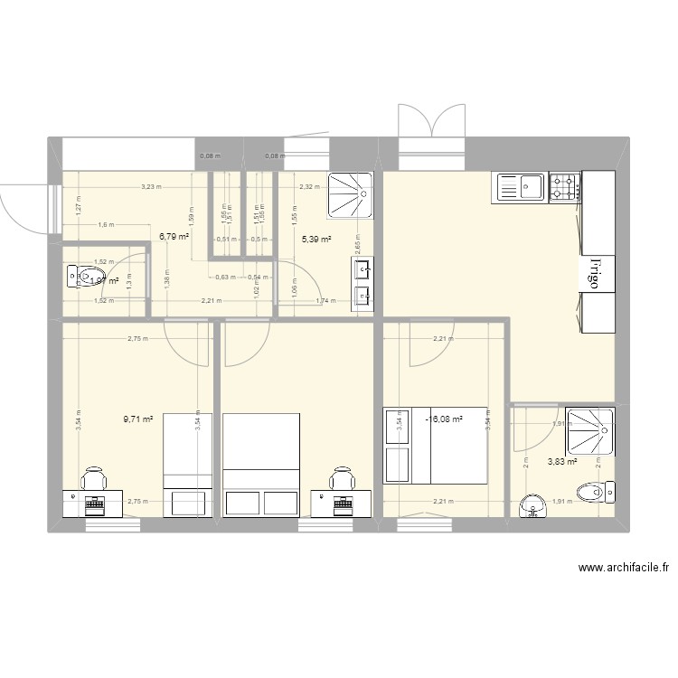 Projet global 1. Plan de 6 pièces et 36 m2