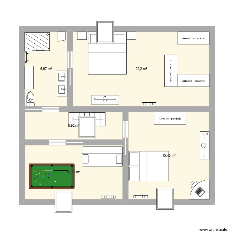 étage 1er. Plan de 5 pièces et 62 m2