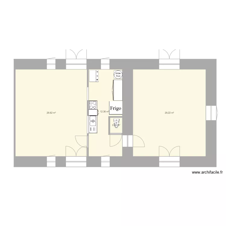 cuisine centree. Plan de 