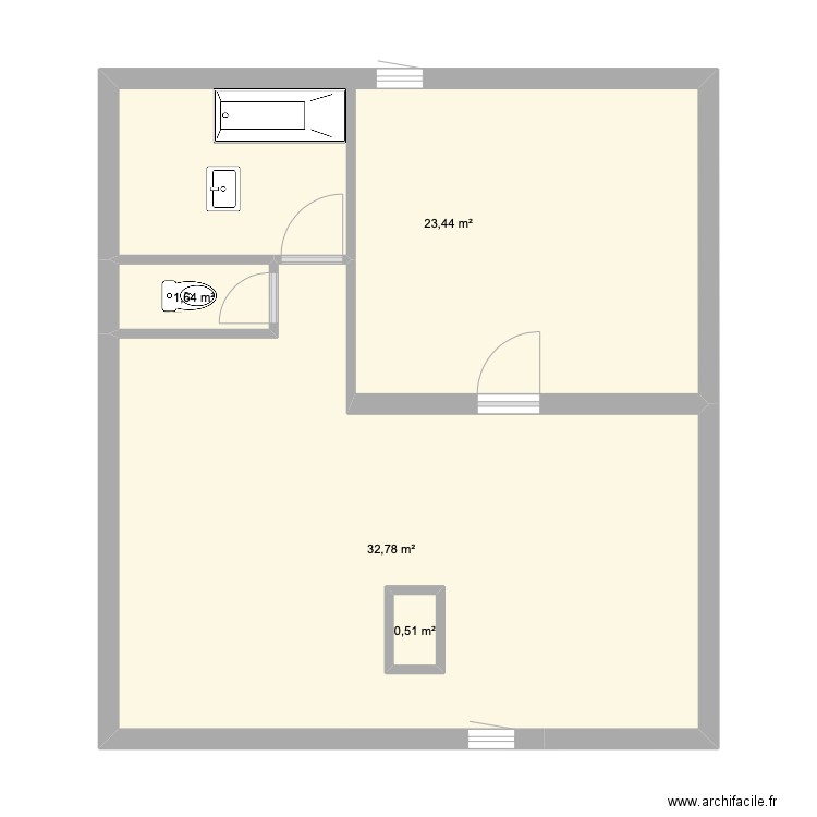 Lit et Mixe étage. Plan de 4 pièces et 59 m2