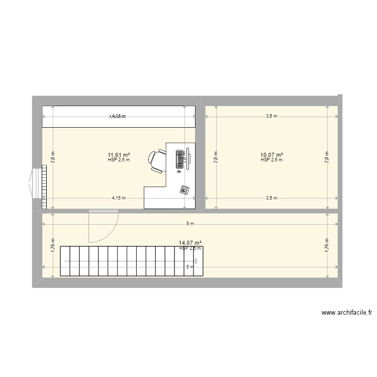 Bureau A&G. Plan de 3 pièces et 36 m2