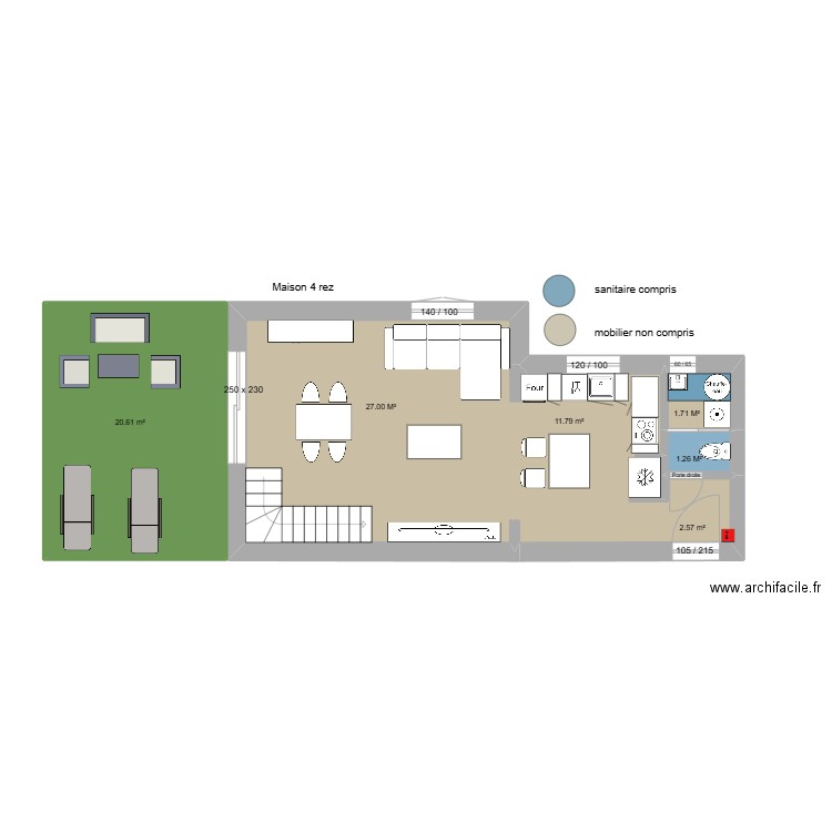 chambre 4. Plan de 3 pièces et 66 m2