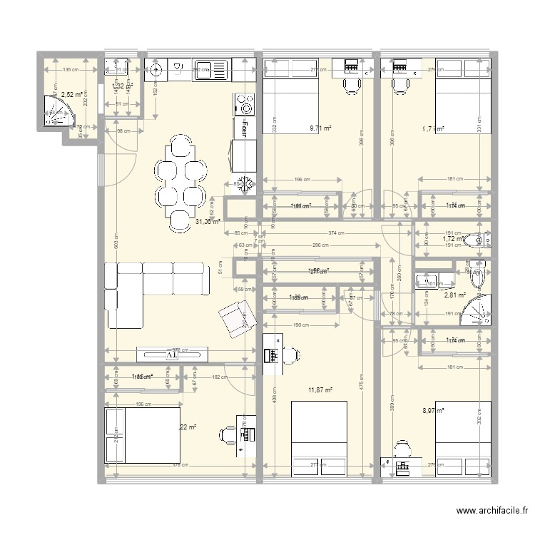 T5 Ancely - Brisou après rénovation V2. Plan de 19 pièces et 97 m2