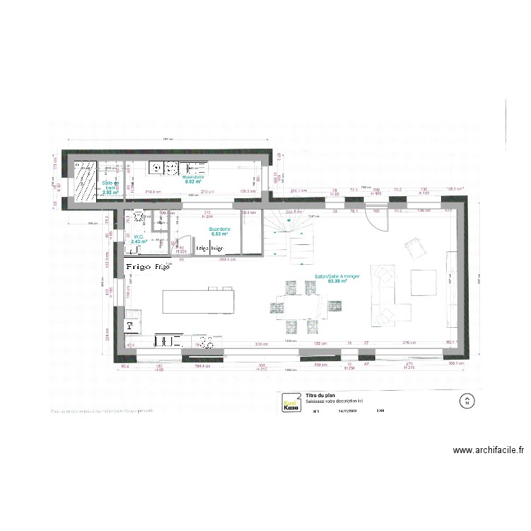 RDC. Plan de 3 pièces et 86 m2